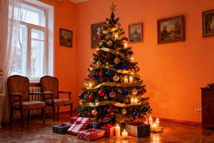 Русская ёлка наряженная дома